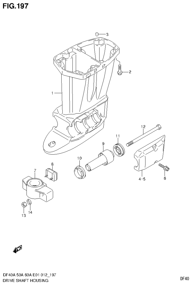 Suzuki DF40AST, DF50A, DF50ATH DRIVE SHAFT HOUSING (DF40A E1) parts diagram